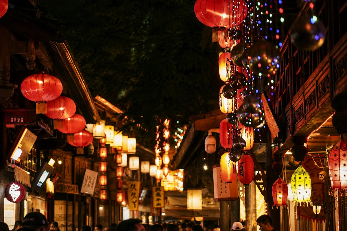 Lanterns And Shops In Kuanzhai Alley Chengdu